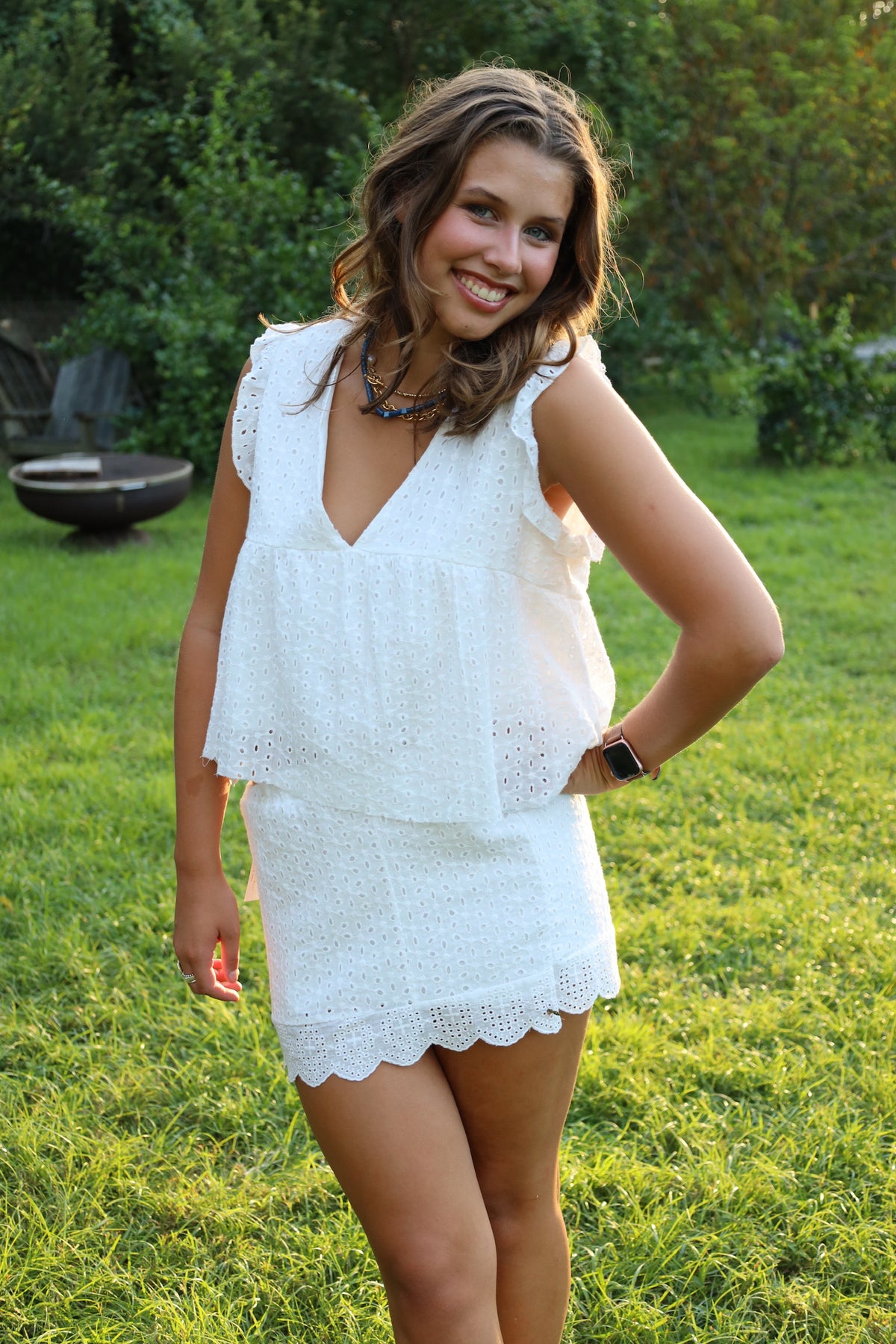 White Eyelet Top & Skirt Set