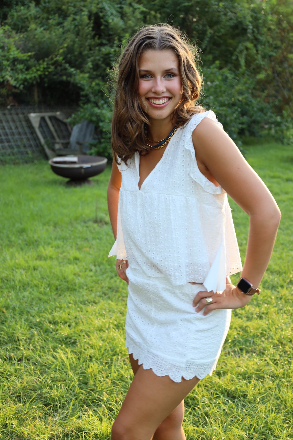 White Eyelet Top & Skirt Set