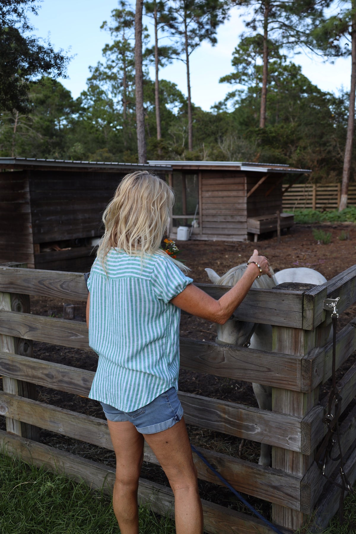 Green & White Stripe Puff Top