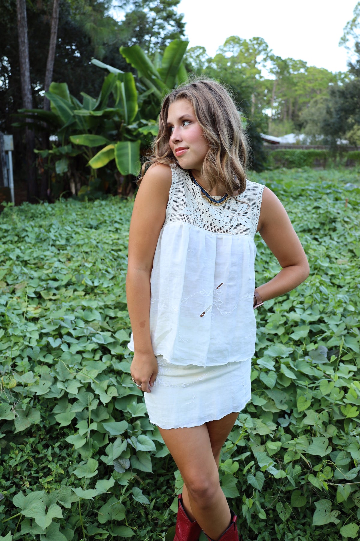 Linen Filet Crochet Top