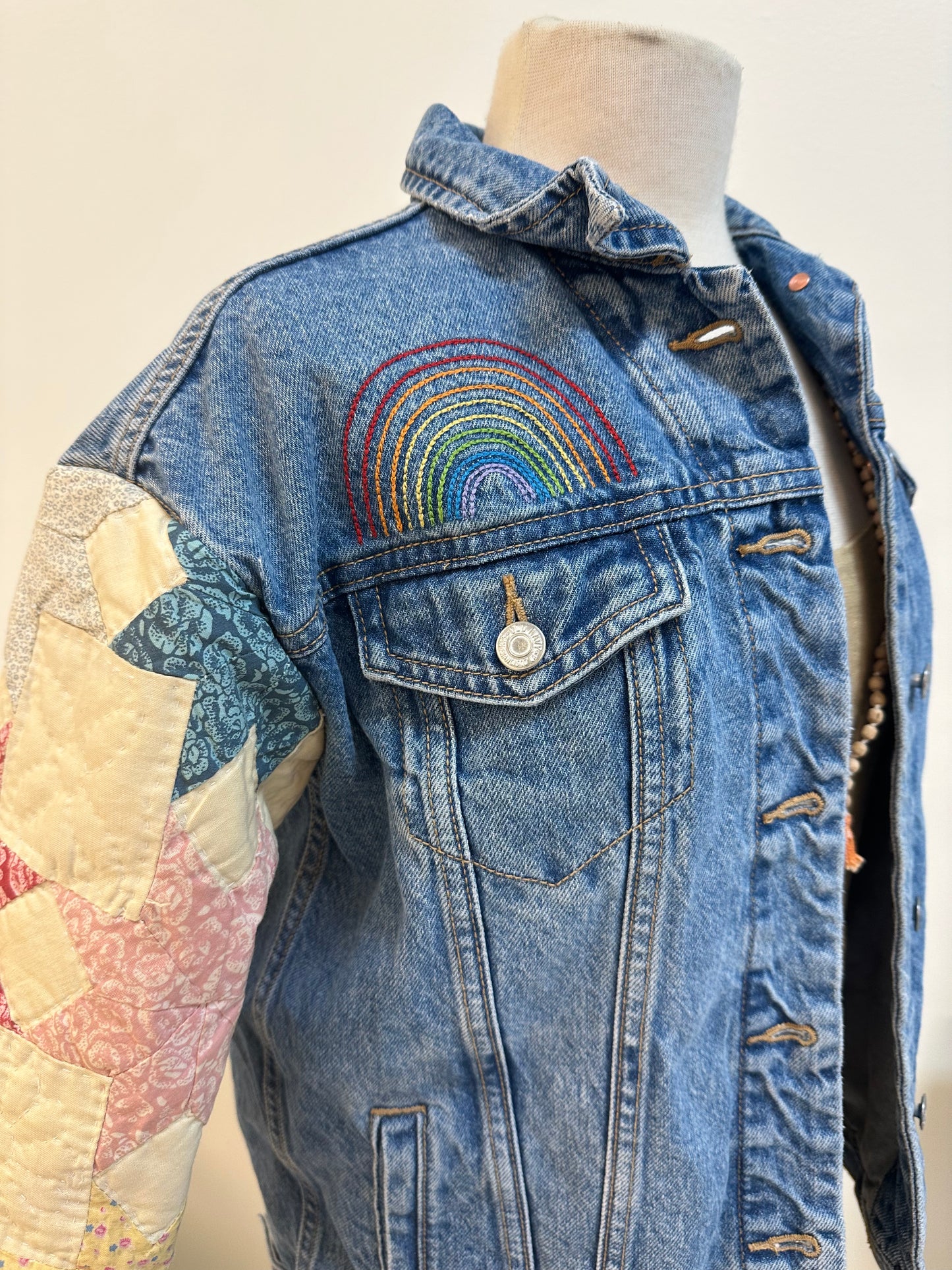 Vintage Denim Jacket w/Quilt Sleeves