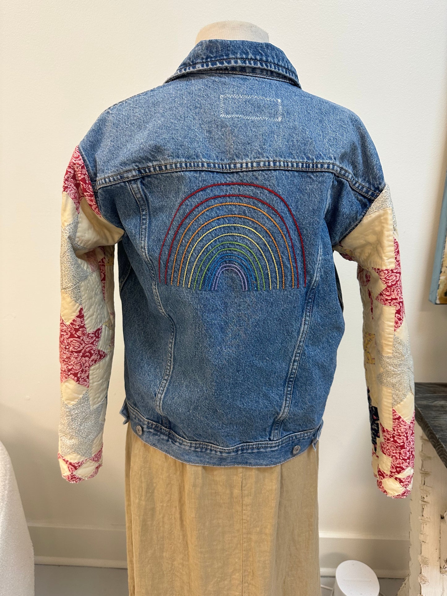 Vintage Denim Jacket w/Quilt Sleeves