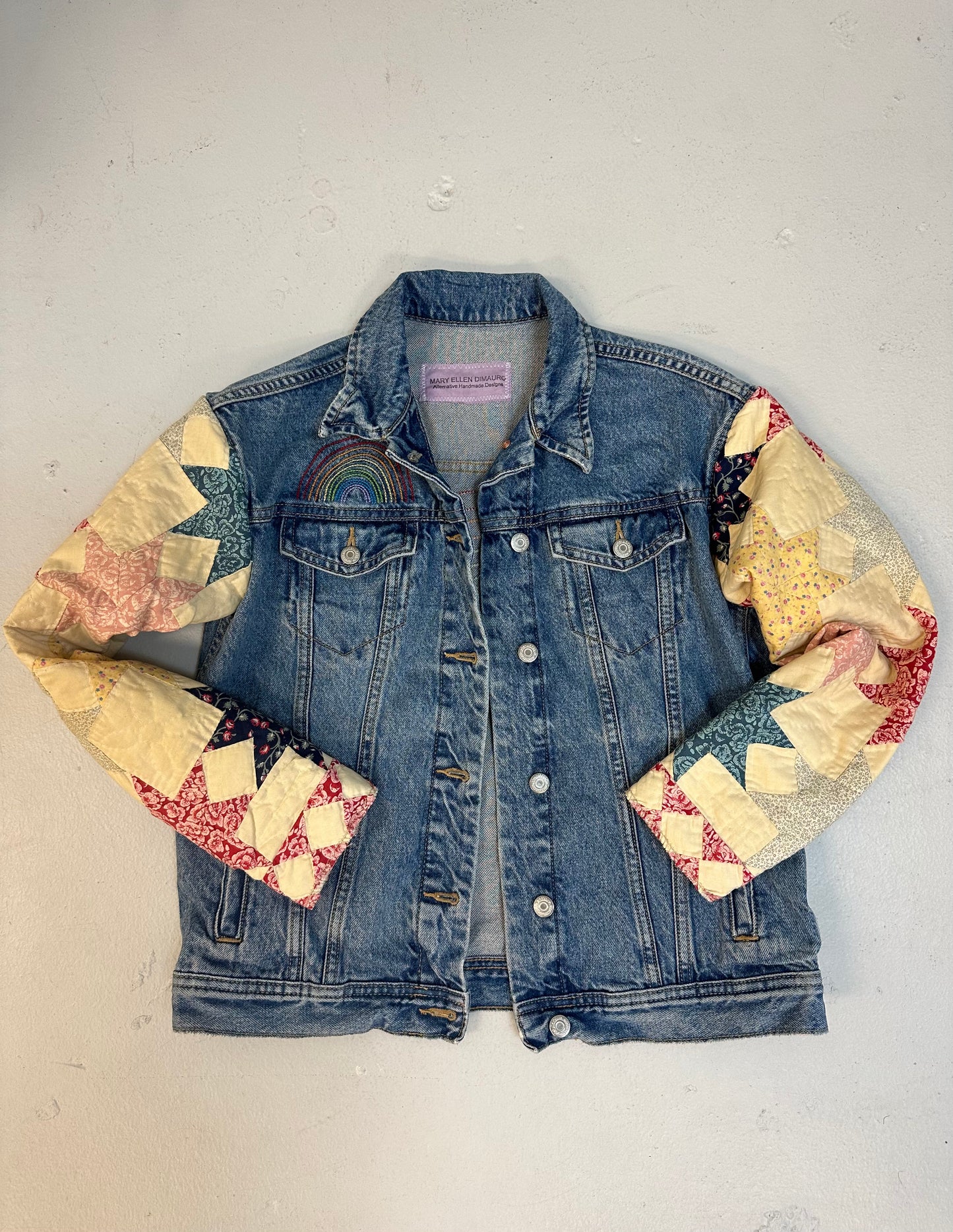 Vintage Denim Jacket w/Quilt Sleeves