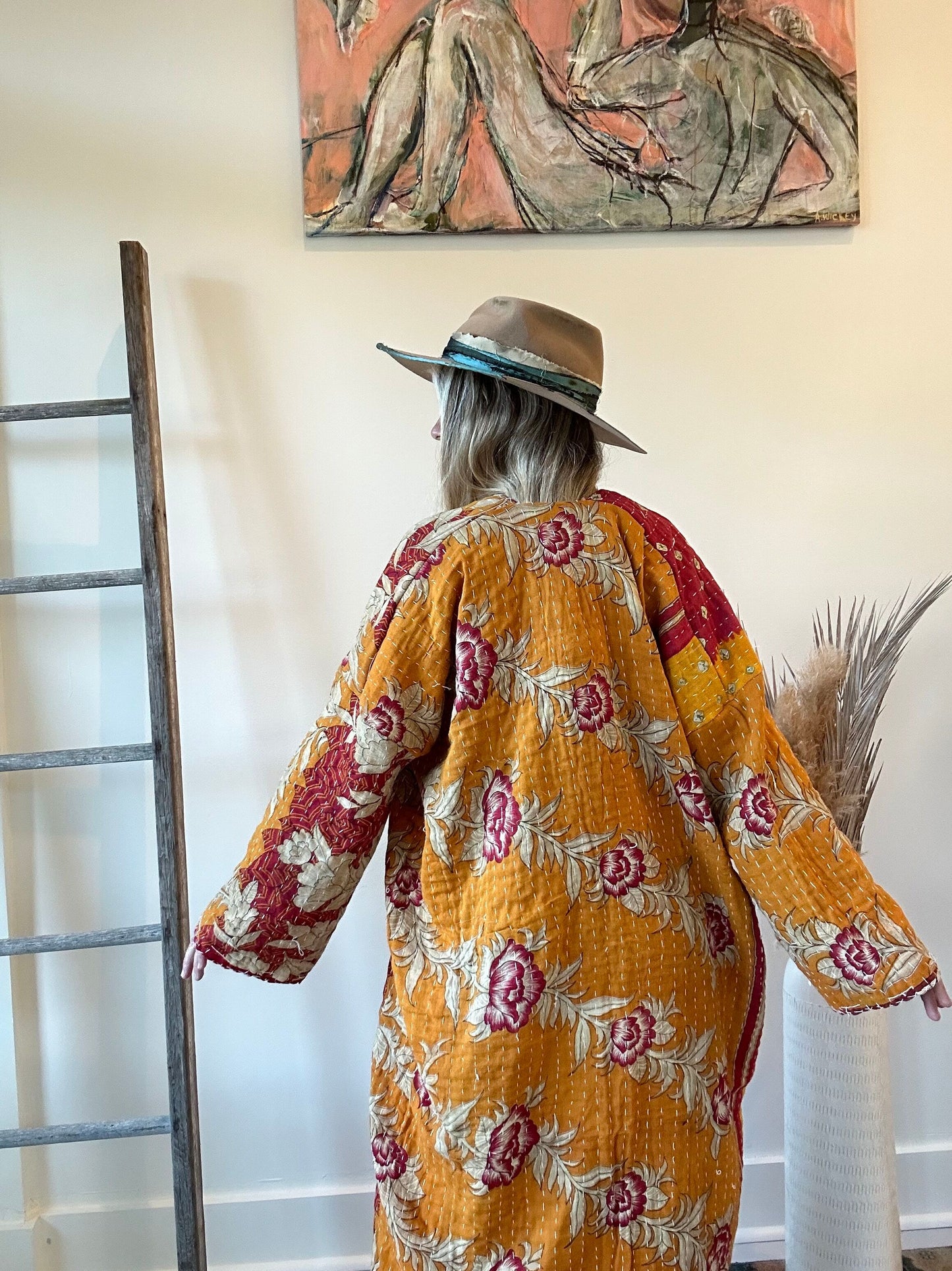 Kantha Long Kimono - Autumn Leaves