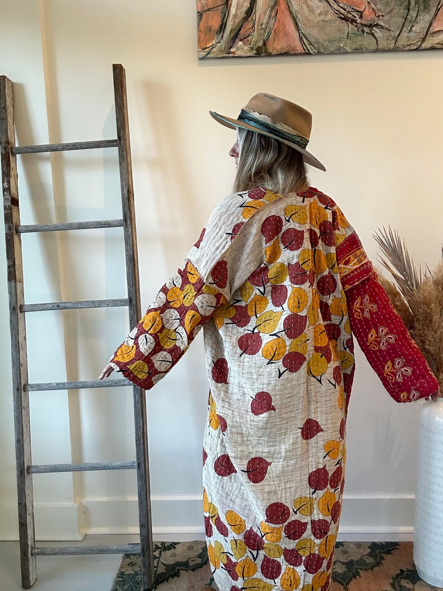 Kantha Long Kimono - Autumn Leaves