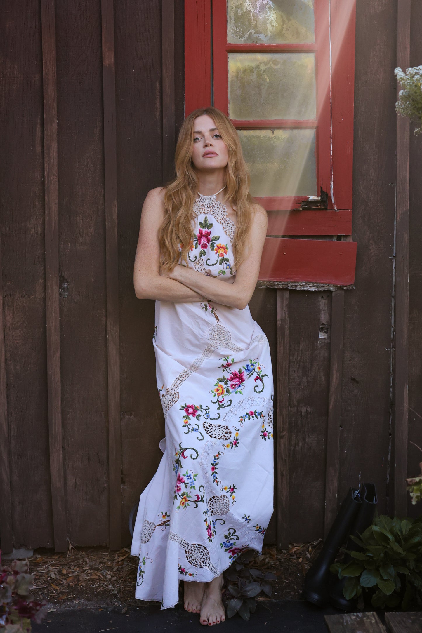 Embroidered Crochet Halter Gown