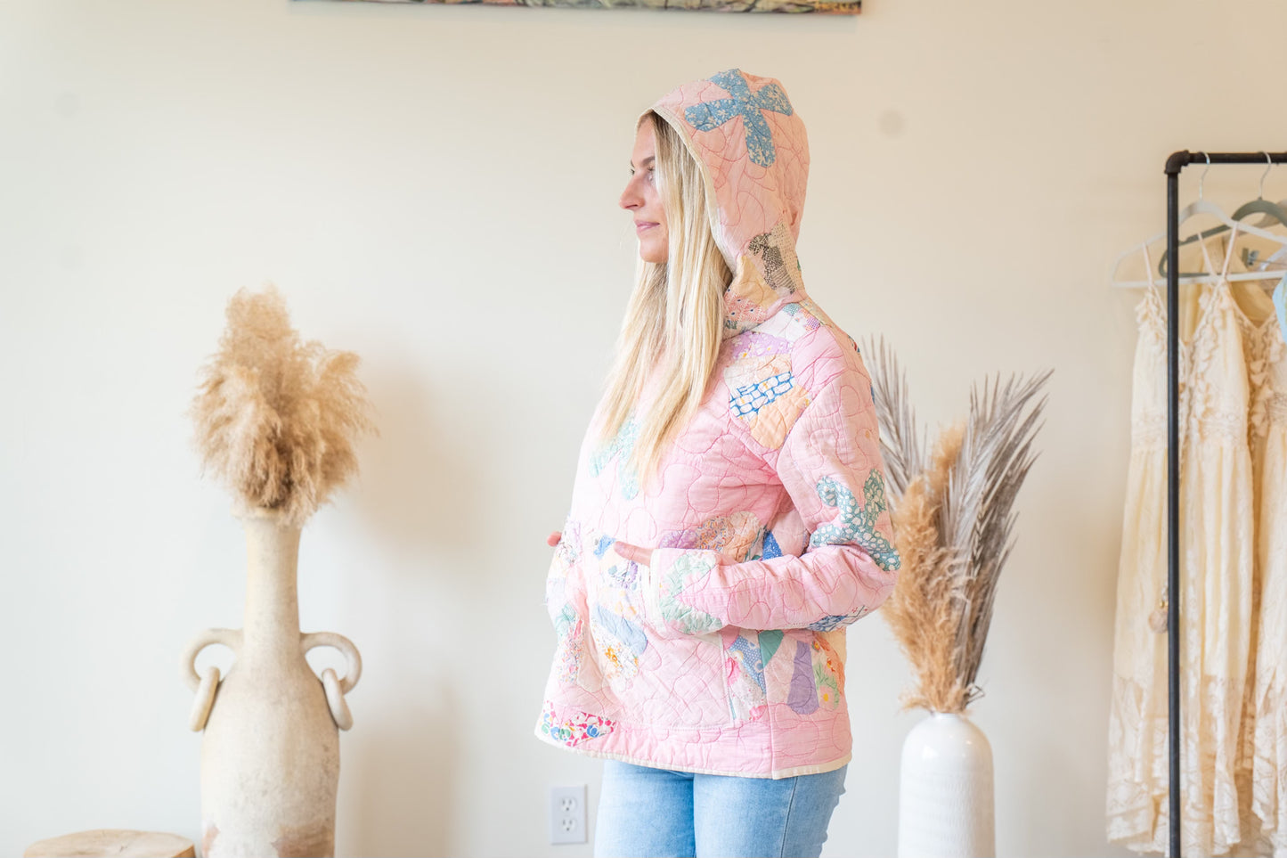 Dresden Plate Pink Quilt Hoodie