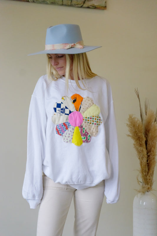 Quilt Sweatshirt White Large