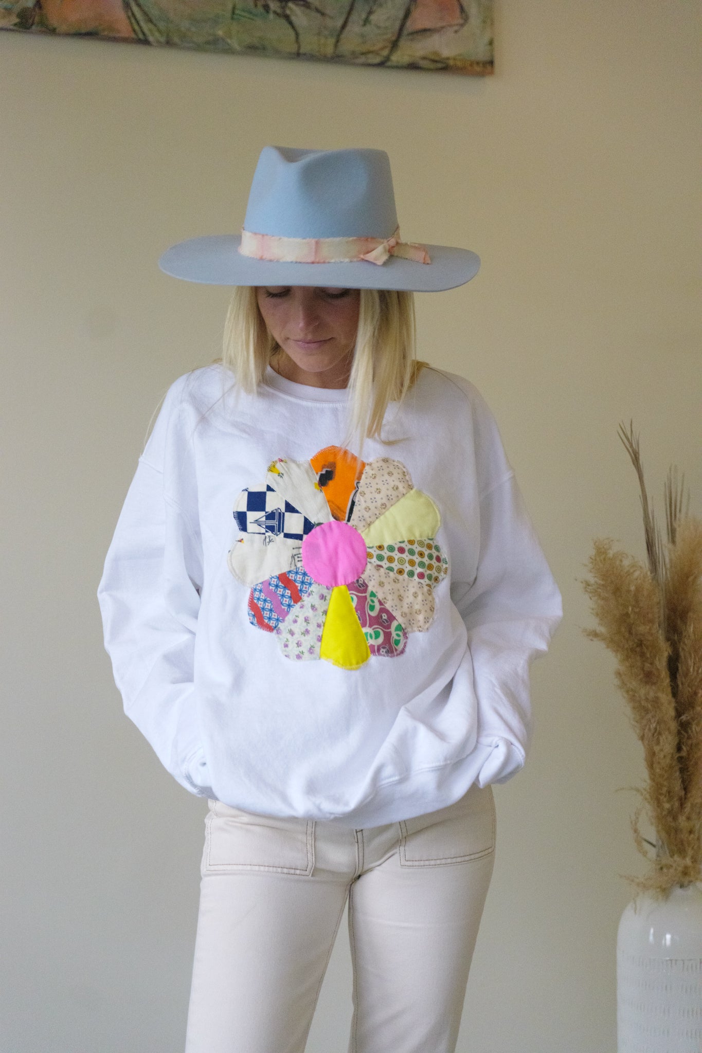 Quilt Sweatshirt White Large