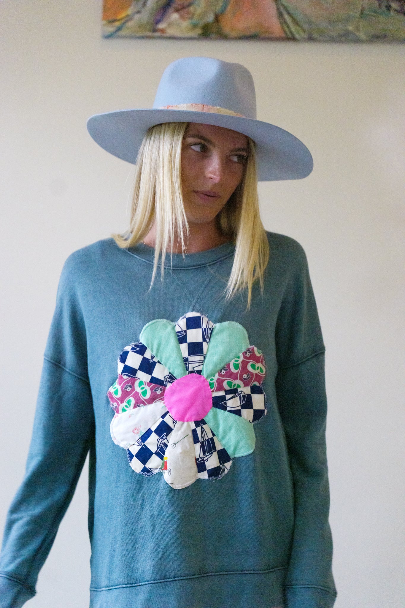 Quilt Sweatshirt - Seafoam