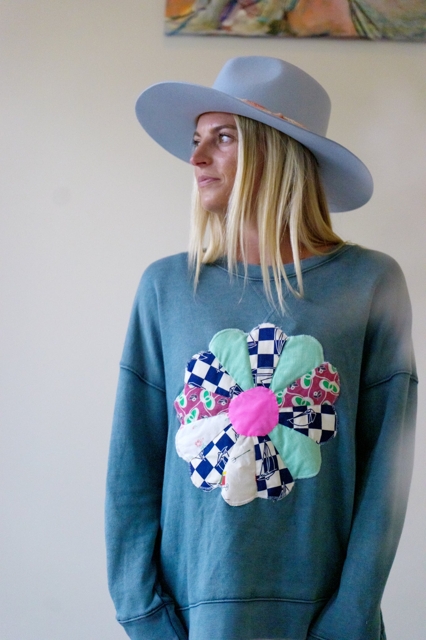 Quilt Sweatshirt - Seafoam