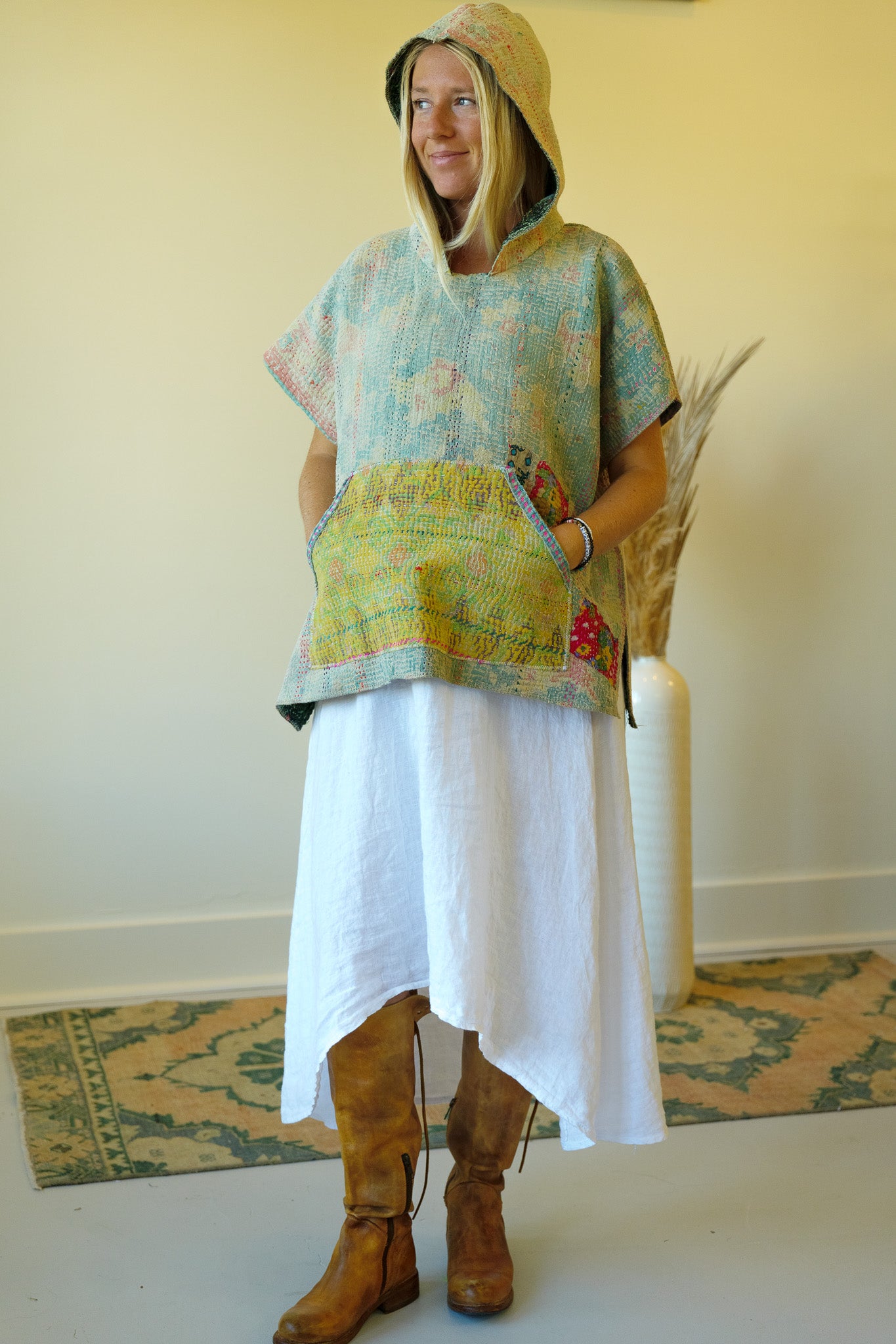 Kantha Hooded Poncho