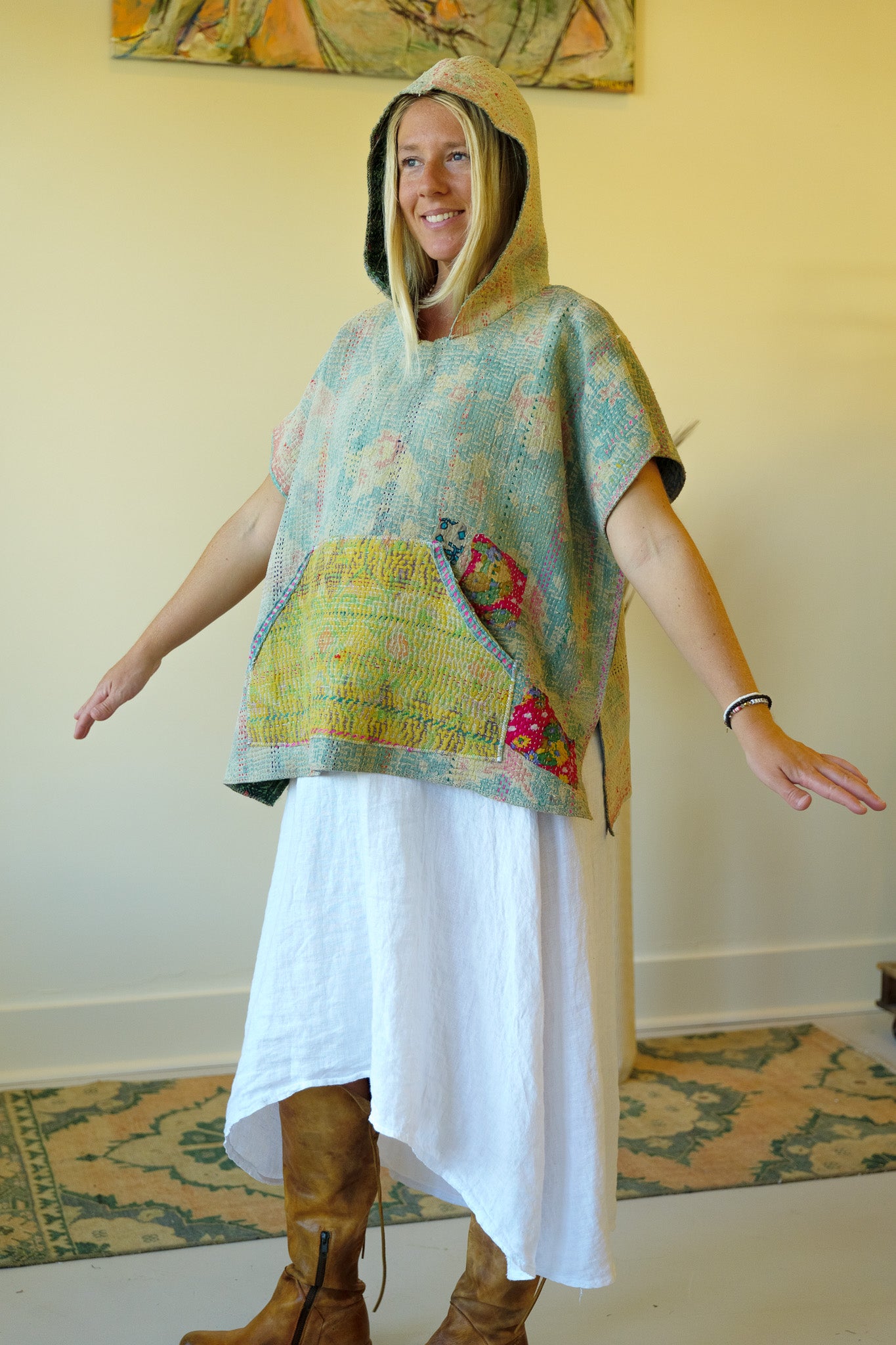 Kantha Hooded Poncho