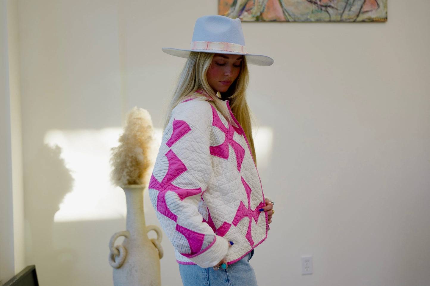 Pink & White Short Quilt Coat