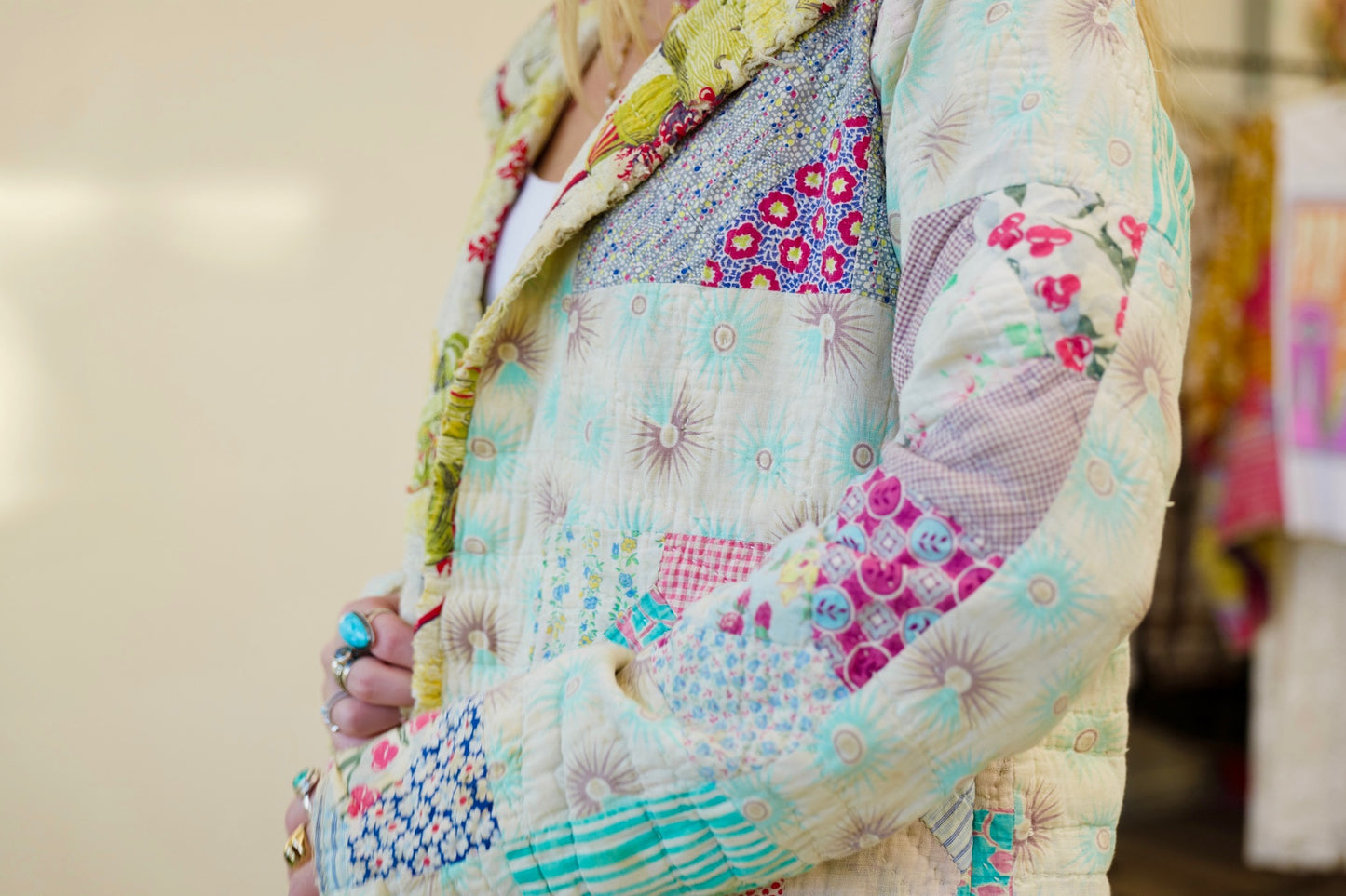 Muted Patchwork Long Quilt Coat