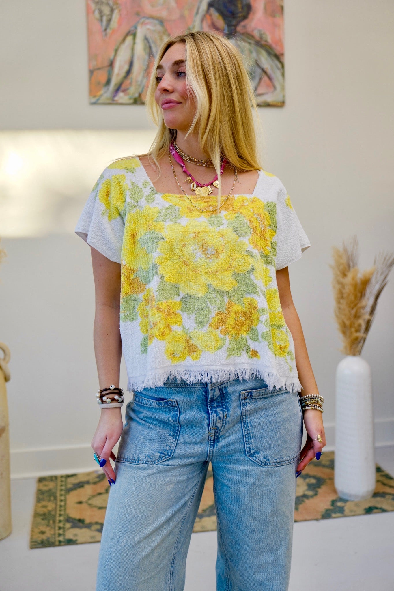 Yellow Floral Towel Top